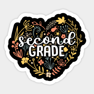 Second Grade Floral Heart Back To School Sticker